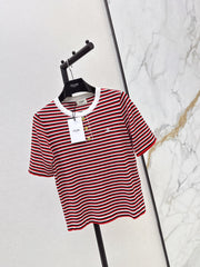 Striped Short-Sleeve Shirt with Half-Placket