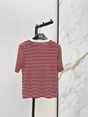 Striped Short-Sleeve Shirt with Half-Placket