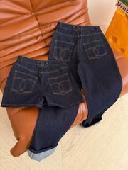 Jeans with a Twist-Lock Metal Buckle Design