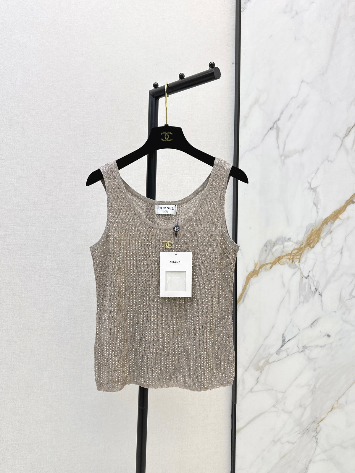 Rhinestone-Embellished Knit Vest