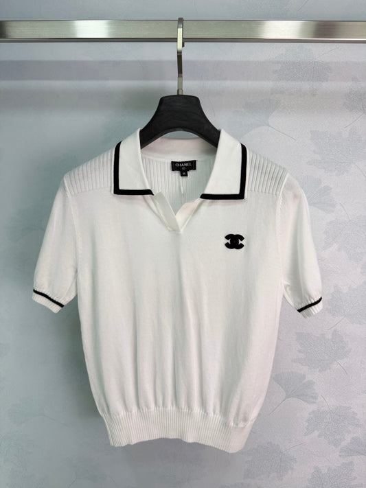26  New White Knitted Polo Shirt