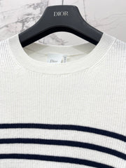 26  New Striped Short-Sleeve Knit Top with Metal Lettering and Crew Neck