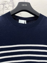 26  New Striped Short-Sleeve Knit Top with Metal Lettering and Crew Neck