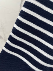 26  New Striped Short-Sleeve Knit Top with Metal Lettering and Crew Neck
