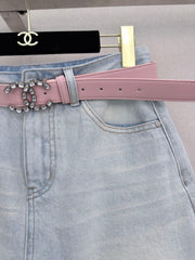26SS New Arrival: Rhinestone-Embellished Denim Mini A-Line Skirt