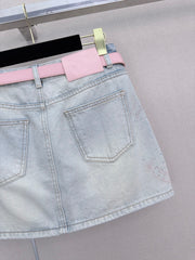 26SS New Arrival: Rhinestone-Embellished Denim Mini A-Line Skirt