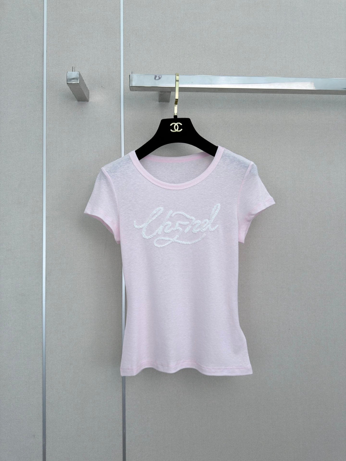 26 New Style: Beaded & Sequined Letter Crewneck Short-Sleeve Top