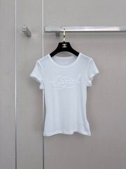 26 New Style: Beaded & Sequined Letter Crewneck Short-Sleeve Top