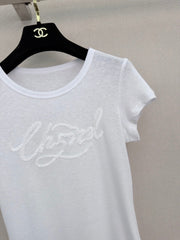 26 New Style: Beaded & Sequined Letter Crewneck Short-Sleeve Top