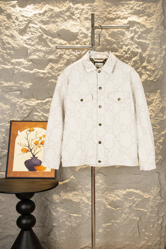 Ivory White Jacquard Denim Jacket
