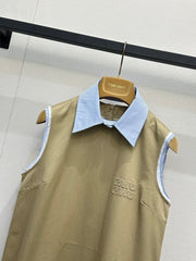 Polo collar sleeveless dress with frayed edges