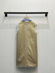 Polo collar sleeveless dress with frayed edges