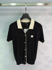Collared Knit Short-Sleeve Cardigan