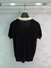 Collared Knit Short-Sleeve Cardigan