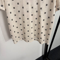 Flocked logo mesh short-sleeved T-shirt