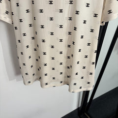 Flocked logo mesh short-sleeved T-shirt