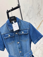 Logo webbing embellished denim dress
