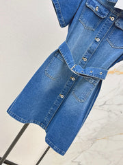 Logo webbing embellished denim dress