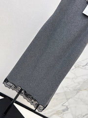 High-end gray patchwork lace slip dress