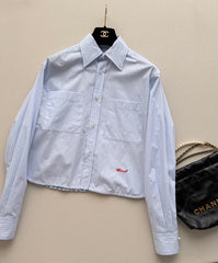 Short-sleeved blue striped shirt