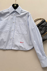 Short-sleeved blue striped shirt