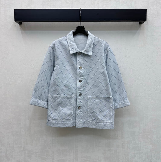 Diamond-Quilted Denim Shirt Jacket