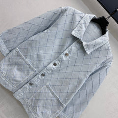 Diamond-Quilted Denim Shirt Jacket