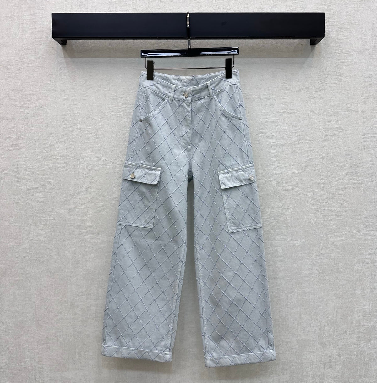 Quilted Diamond-Pattern Denim Trousers
