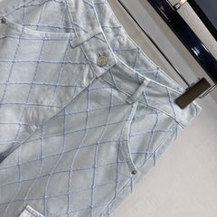 Quilted Diamond-Pattern Denim Trousers