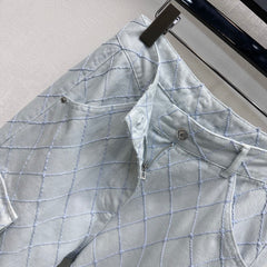 Quilted Diamond-Pattern Denim Trousers