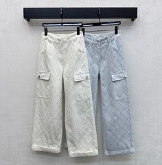 Quilted Diamond-Pattern Denim Trousers
