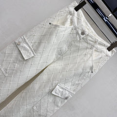 Quilted Diamond-Pattern Denim Trousers