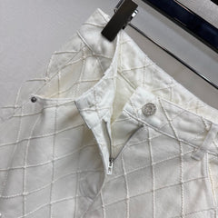 Quilted Diamond-Pattern Denim Trousers