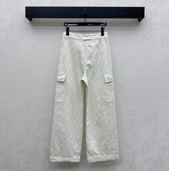 Quilted Diamond-Pattern Denim Trousers