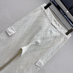 Quilted Diamond-Pattern Denim Trousers