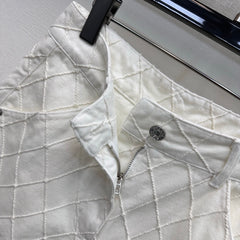 Quilted Diamond-Pattern Denim Cuff Shorts