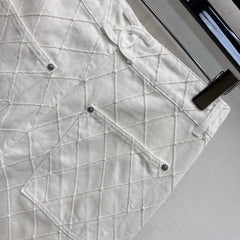 Quilted Diamond-Pattern Denim Cuff Shorts