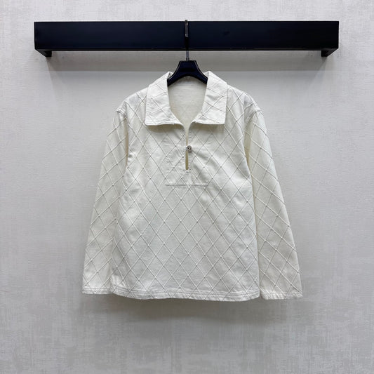 Quilted Denim Collared Top