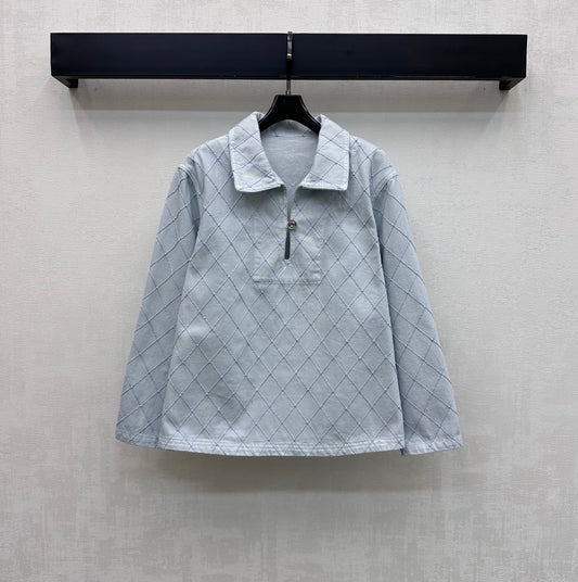 Quilted Denim Collared Top