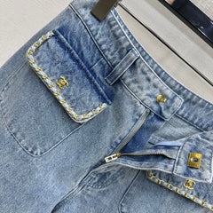Fringed Raw-Hem Denim Trousers