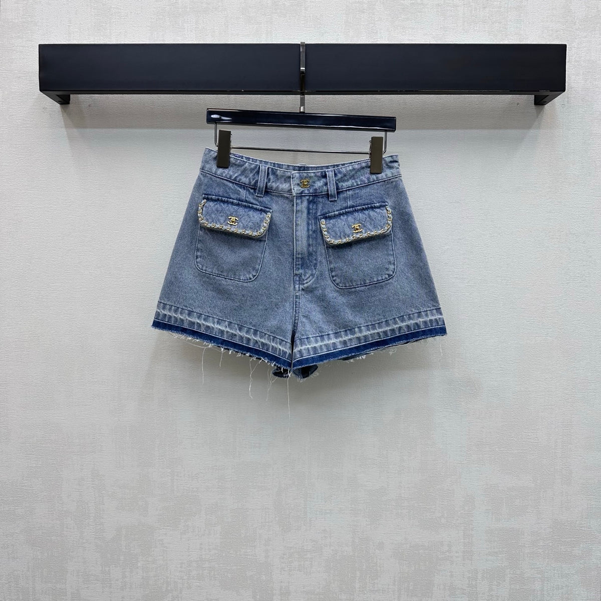 Fringed-Hem Denim Shorts