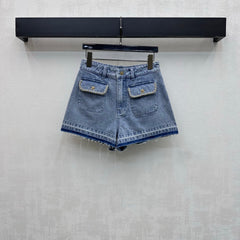 Fringed-Hem Denim Shorts