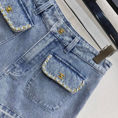 Fringed-Hem Denim Shorts