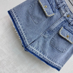Fringed-Hem Denim Shorts