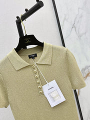 Short-Sleeve Top with Gold Lurex Yarn
