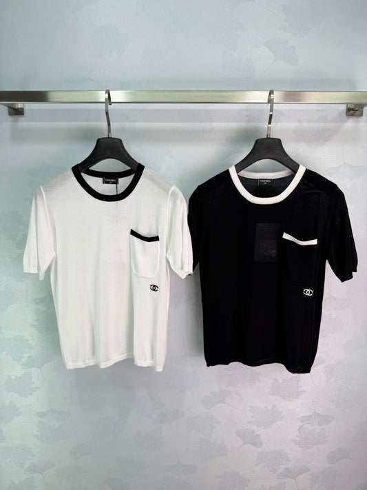 Contrast-Trim Short-Sleeve Top