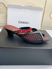 Pointed-toe peep-toe chunky-heeled sandals3.5cm
