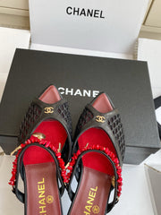 Pointed-toe peep-toe chunky-heeled sandals3.5cm
