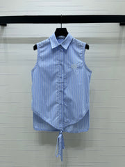 Striped Tie-front Shirt Vest