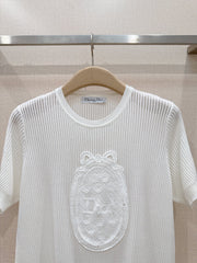 Hollow-out lace knit short-sleeved top